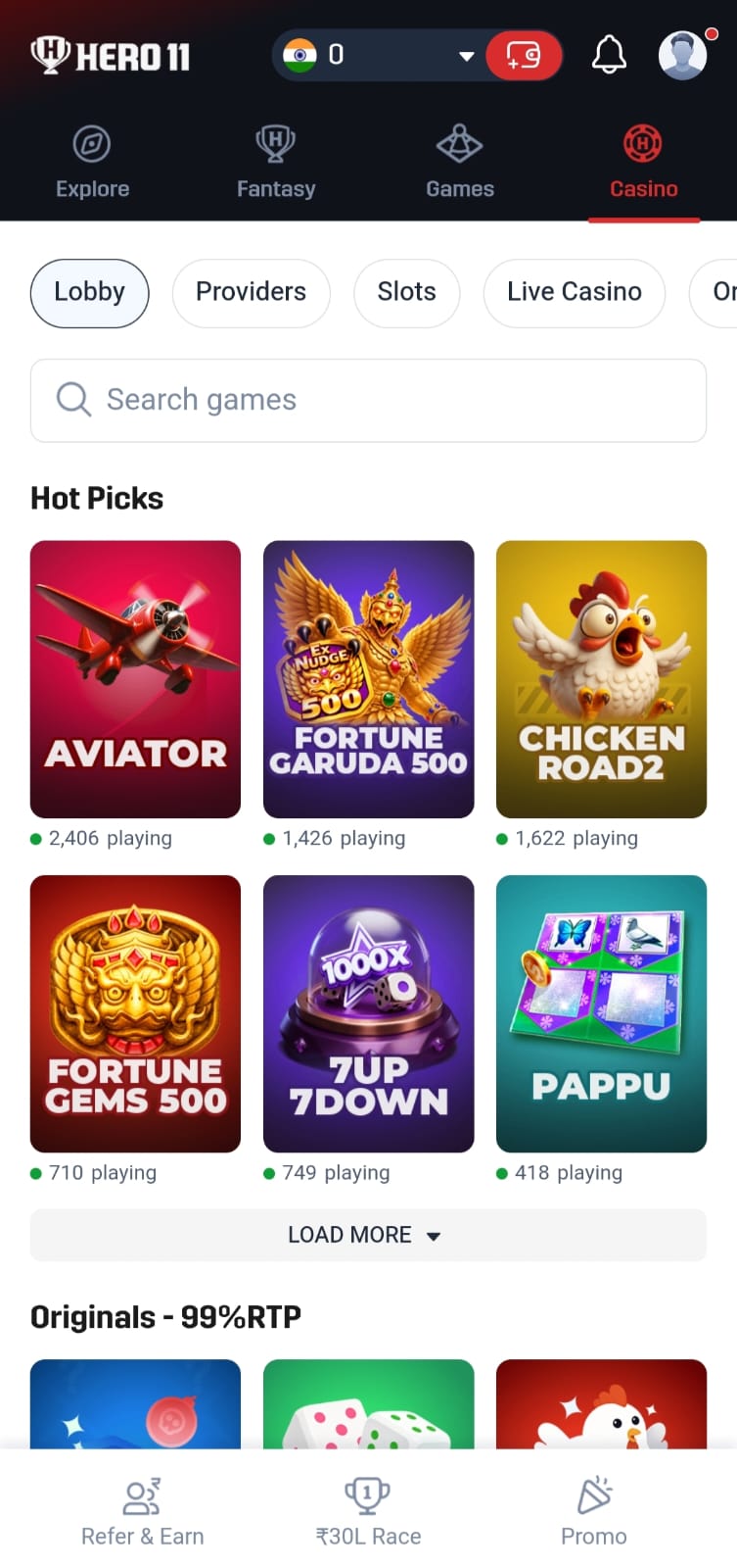 Hero11 casino lobby hot picks